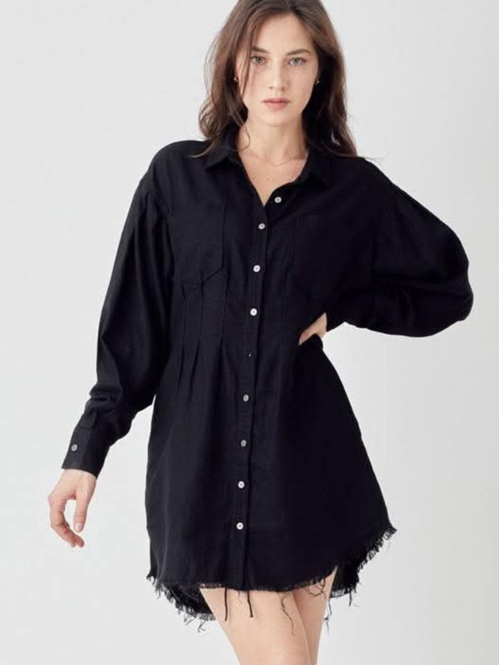 Risen Los Angeles Black Button-Front Mini Shirt Dress Womens Size Small NWOT